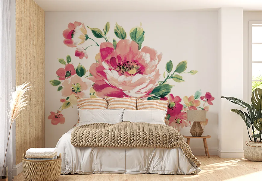 پوستر دیواری سه بعدی اتاق خواب عروس و داماد طرح گل رز قرمز